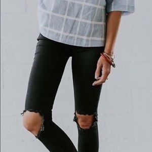 Free People Busted Knee Skinny Jeans Black